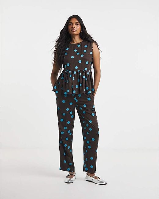 Simply Be Blue Chocolate Spot Linen Trouser