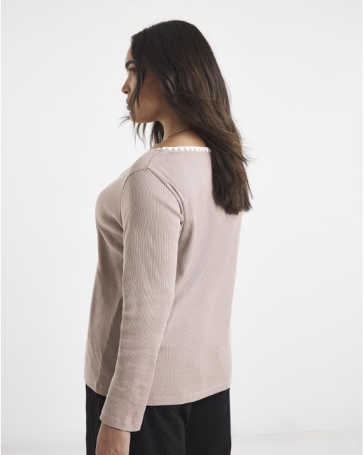 Simply Be Natural Ribbed Henley Top With Whipstitching