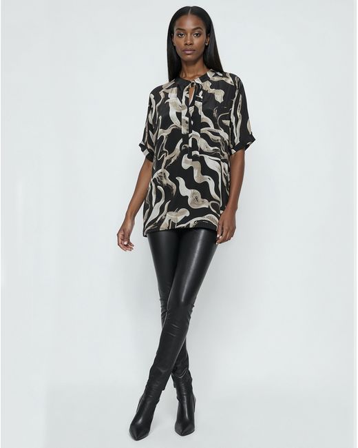 Religion Black Swirl Tie Neck Blouse