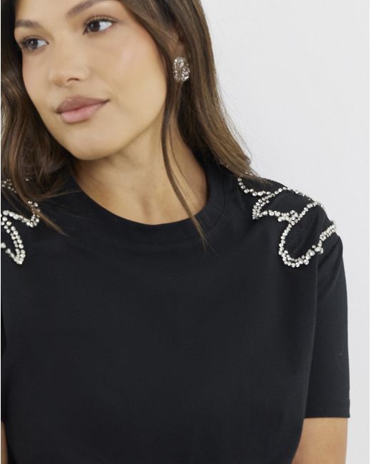 Simply Be Black Diamante Shoulder Detail T-Shirt