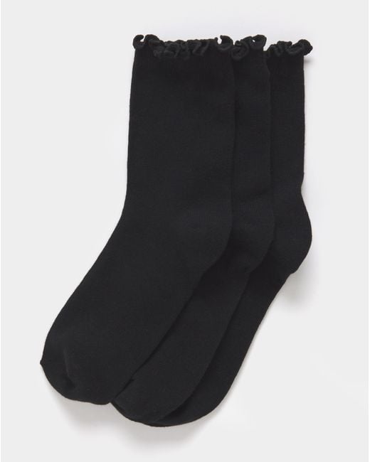 Pretty Secrets Black Basic Lettuce Hem Socks
