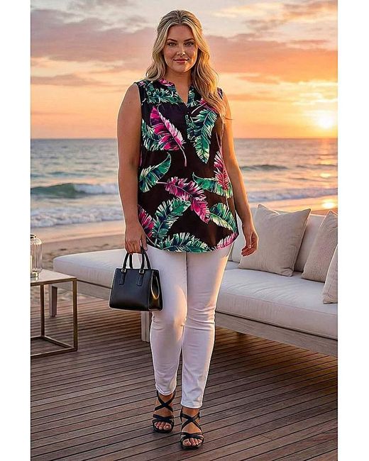 Roman Curve Green Leaf Puff Stretch Shirt