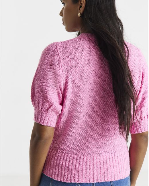 Simply Be Pink Puff Sleeve Button Cardigan