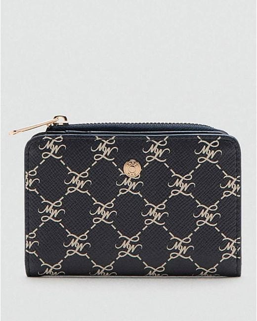 Mango Black Medium Wallet With Logo Print