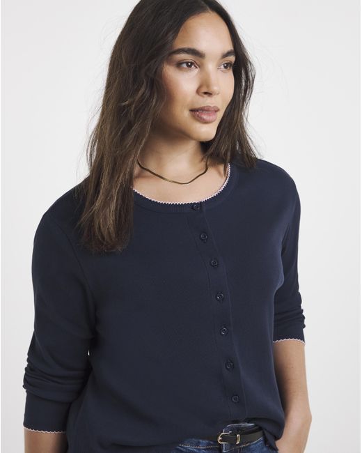 Simply Be Blue Ribbed Cardi With Contrast Trim
