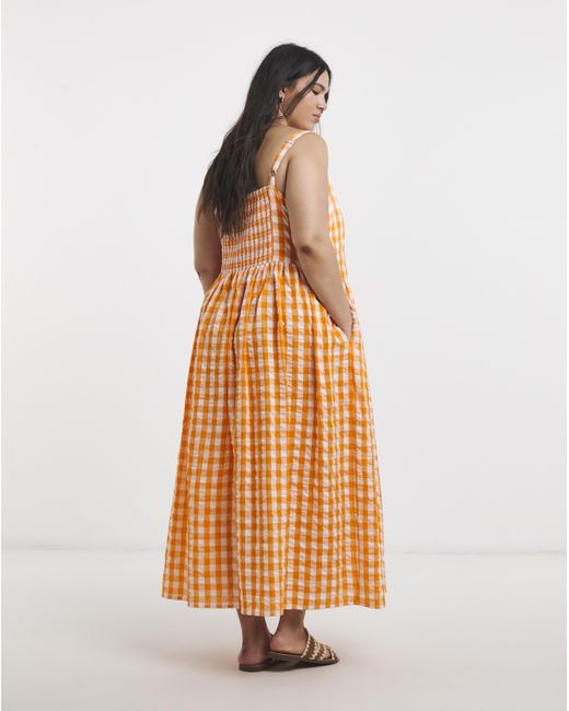 Simply Be Orange Gingham Waist Detail Midi Dress