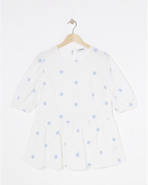 Simply Be Blue Embroidered Puff Sleeve Top
