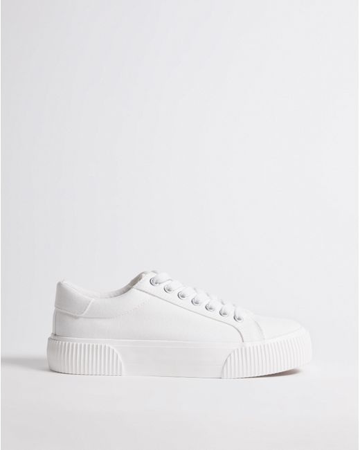 Simply Be White Canvas Trainer Chunky Ribbed Sole Exwide