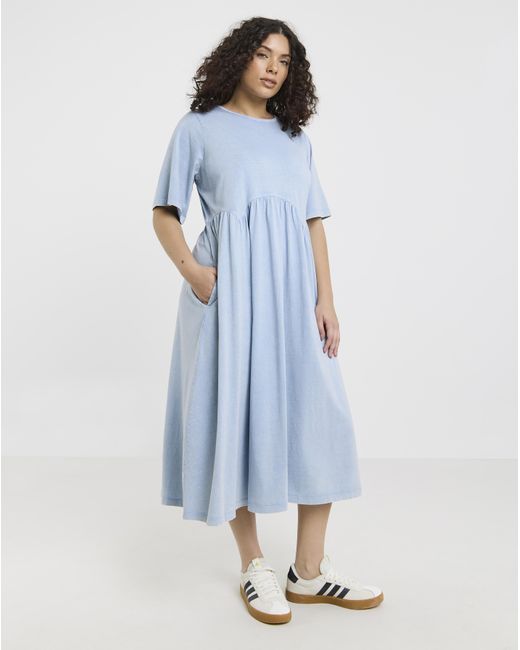 Simply Be Blue Acid Wash Midi Smock Dress