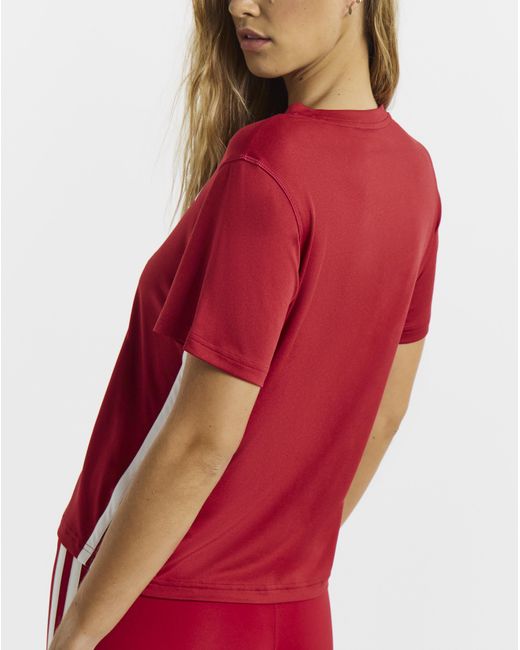 Adidas Red 3 Stripe Crew Neck Top
