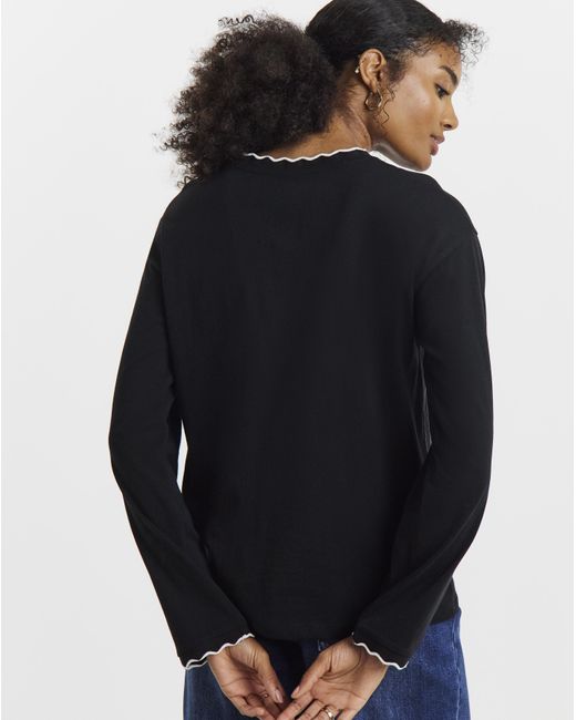 Simply Be Blue Long Sleeve Scallop Edge Top