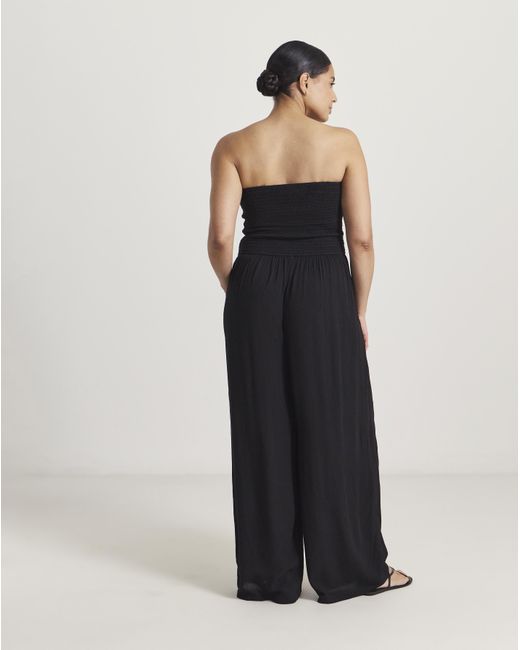 Beach To Beach White Shirred Bandeau Beach Jumpsuit