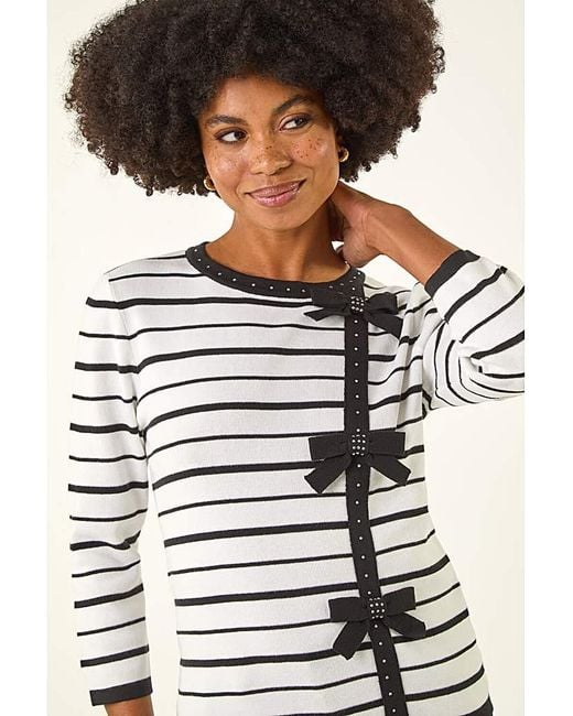 Roman Gray Roman Stripe Bow Detail Knit Jumper