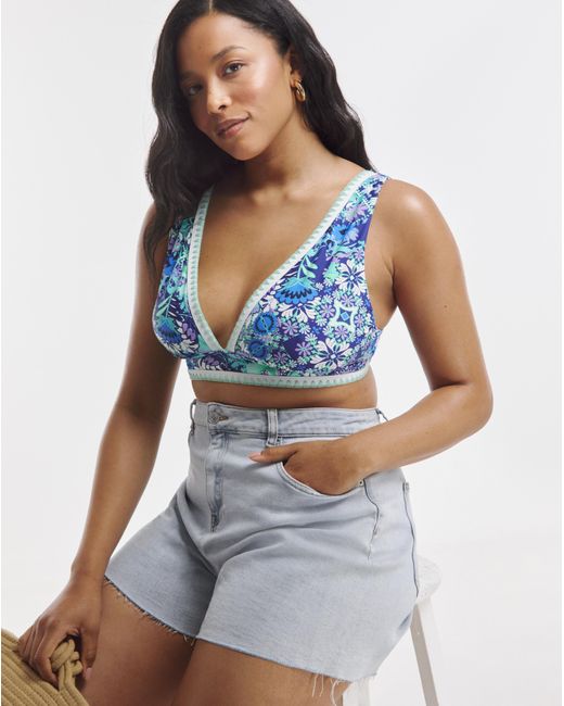 Figleaves Blue Figleaves Frida Plunge Bikini Top