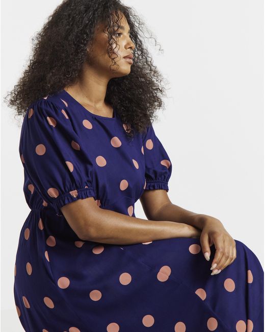 Simply Be Blue Spot Printed Viscose Midi Dress
