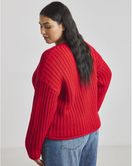 Simply Be Red Chunky Knitted Crew Neck Cardigan