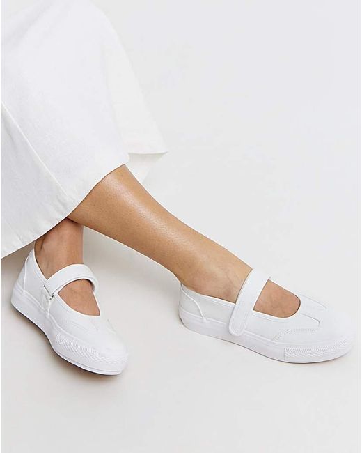 Simply Be White Mary Jane Plimsol Wide