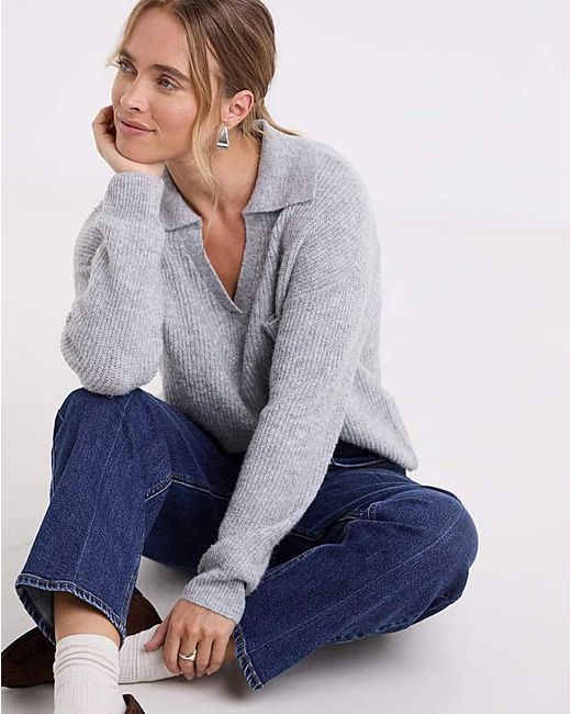 Simply Be Gray V-Neck Collared Jumper