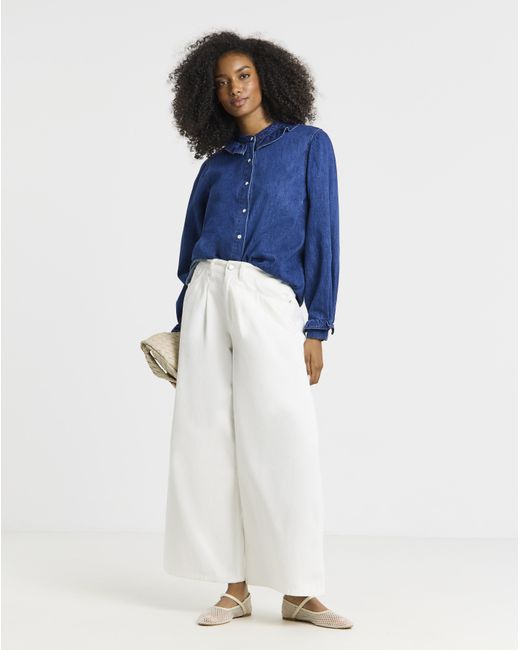 Simply Be Blue Sbe Full Collar Denim Shirt