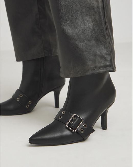 Simply Be Black Kitten Heel Boots With Strap Ex Wide