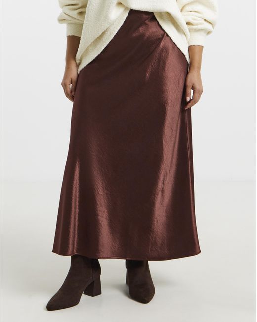 Simply Be Brown Satin Maxi Skirt