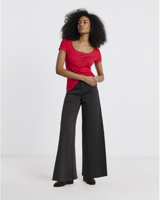 Simply Be Red Scoop Neck Henley Tee