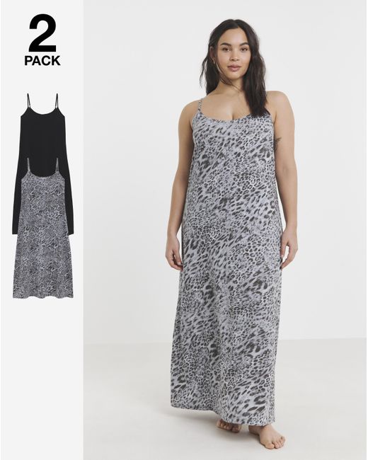 Simply Be White Leopard Print Value 2 Pack Nighties