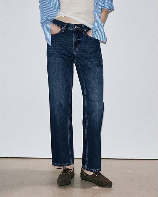 Mango Blue Mid Rise Straight Jeans