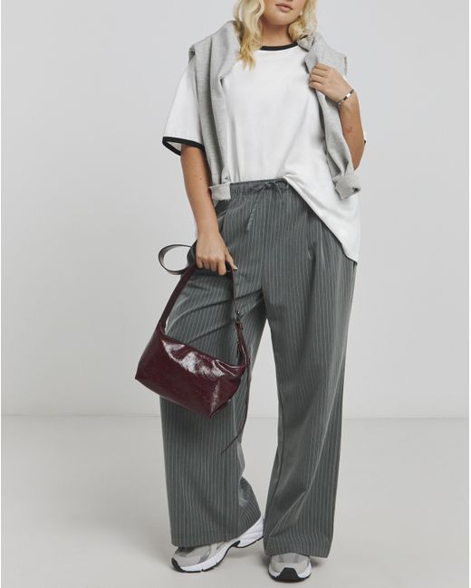 Simply Be Gray Drawcord Waist Wide Leg Trousers