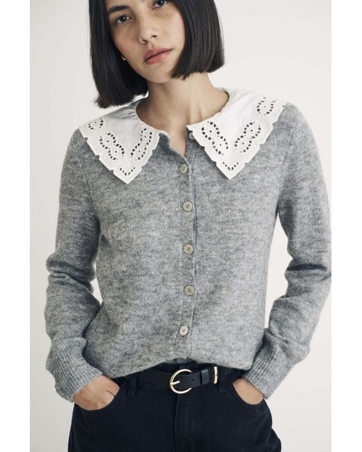 Nobody's Child Gray Broderie Collar Cardigan