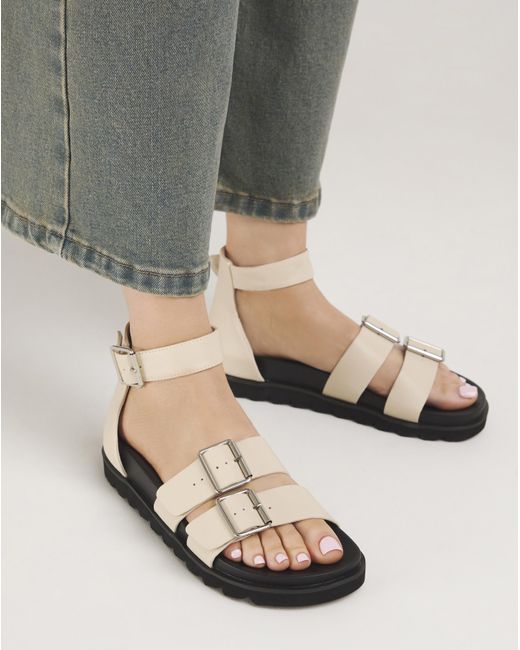 Simply Be Gray Footbed Two Strap Sandal Ex Wide