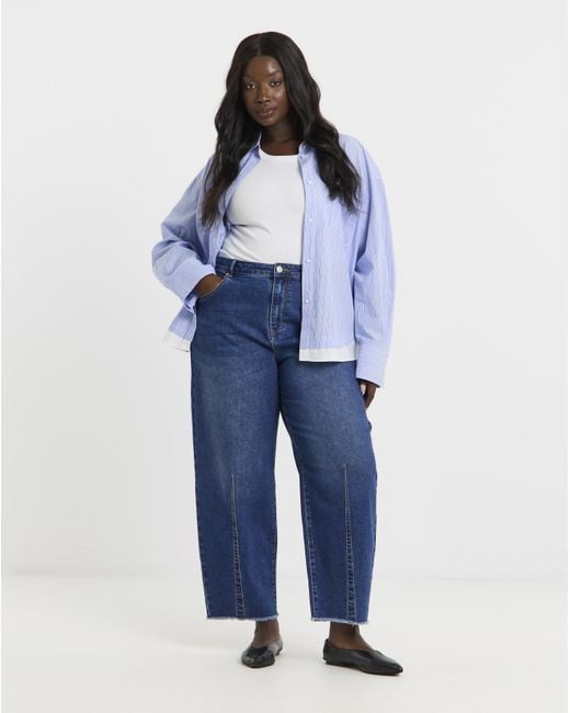Simply Be Blue Dart Detail Tapered Jeans