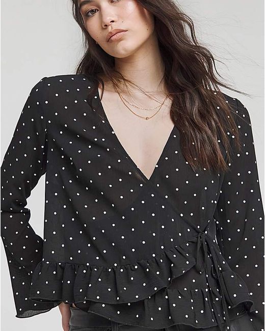 Simply Be Black Sheer Wrap Blouse