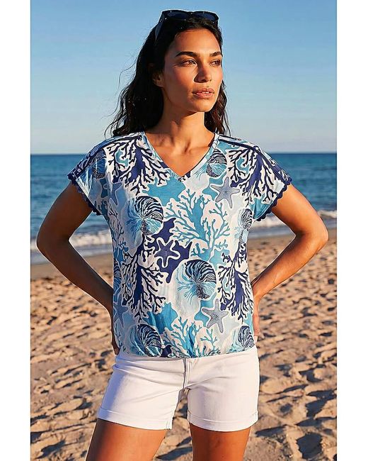 Roman Blue Roman Marine Print Ric Rac Trim Top