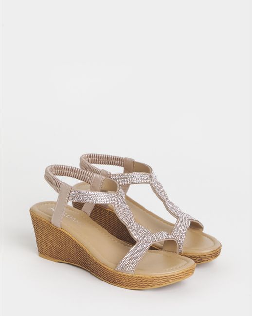 JD Williams White Sparkly T Bar Wedge Sandal Wide