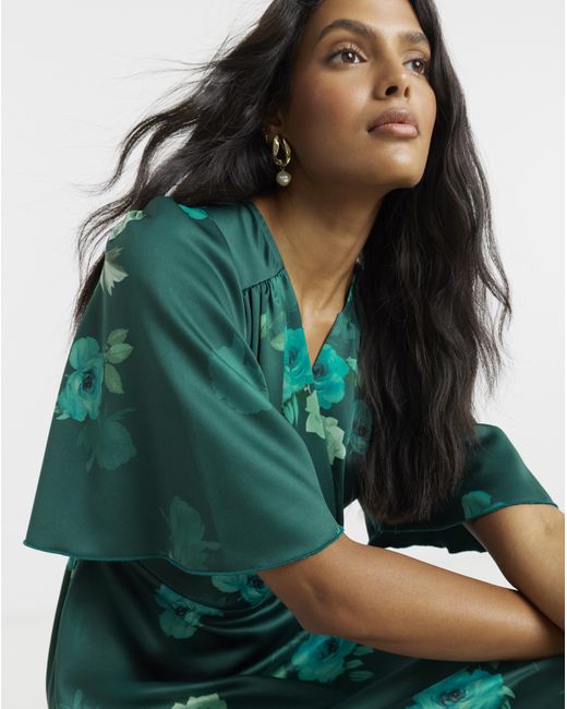 Flounce London Green Floral Wrap Dress