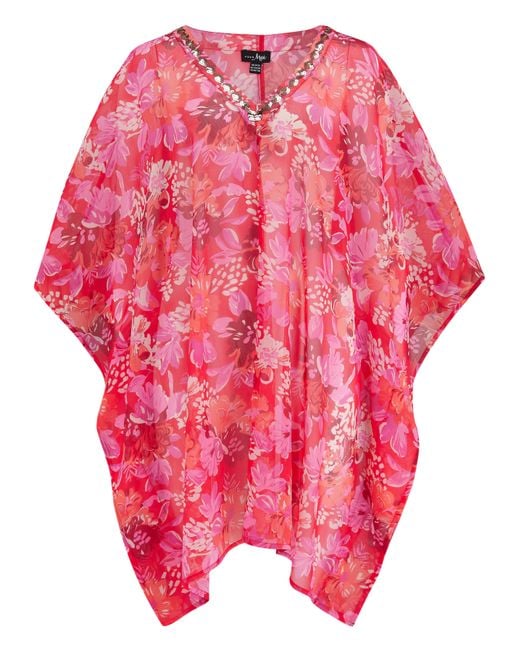 Pour Moi Red Chiffon V Neck Embellished Kaftan