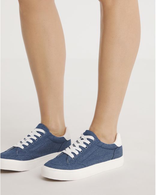 Simply Be Blue Classic Lace Up Trainer Wide