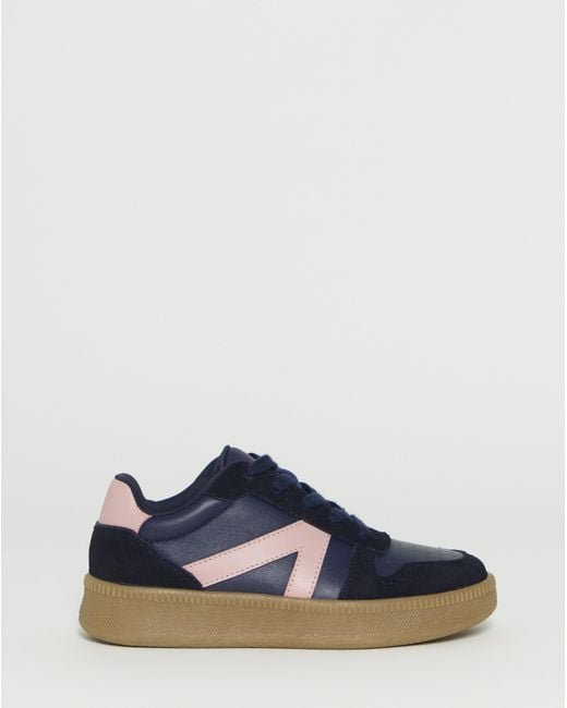 JD Williams Blue Leather Retro Trainer Eee Fit