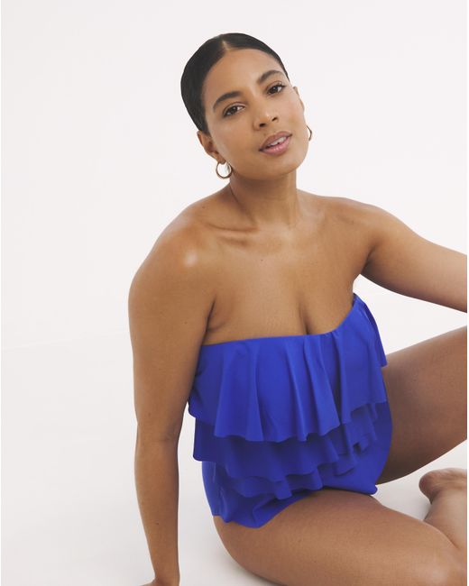MAGISCULPT Blue Bandeau Ruffle Swimsuit