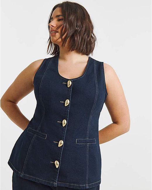 Simply Be Blue Statement Button Denim Top