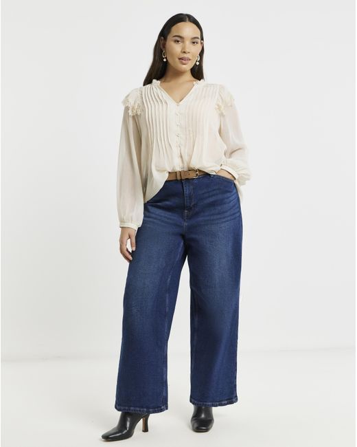 Simply Be Natural Lace Trim Chiffon Tuxedo Detail Blouse