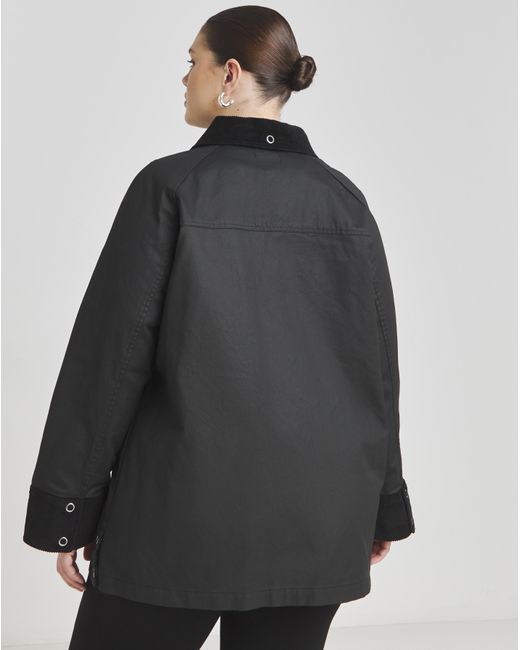 Simply Be Black Cord Collar Waxed Jacket