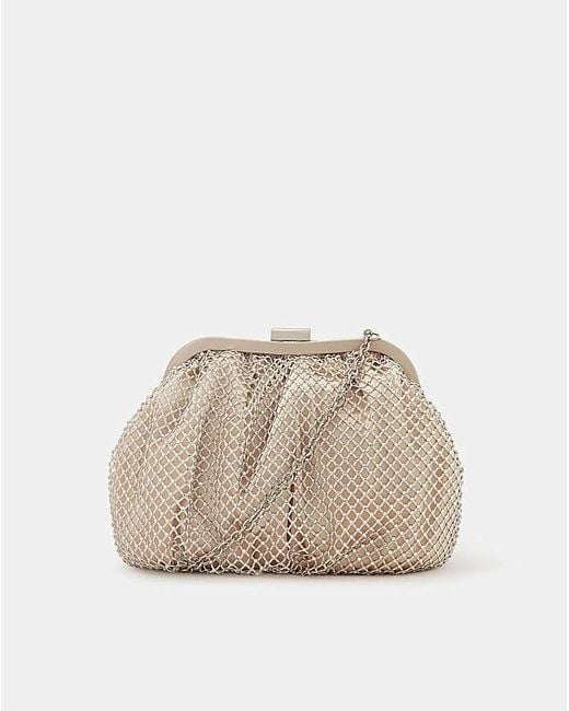 Accessorize Natural Sequin Clip Frame Clutch Bag