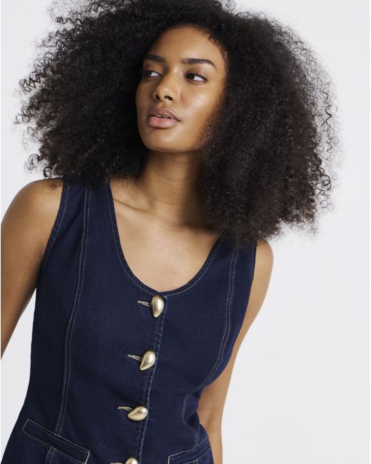 Simply Be Blue Statement Button Denim Top