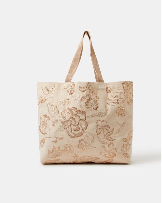 Accessorize Natural Embroidered Shopper Bag