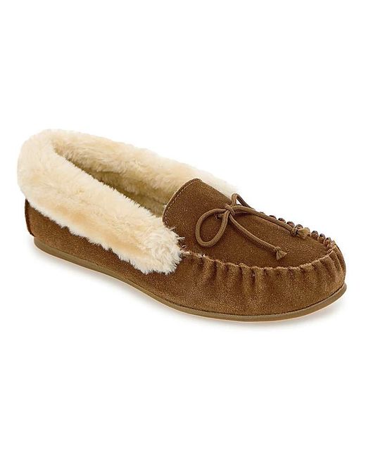 JD Williams Brown Suede Moccasin Slippers E Fit