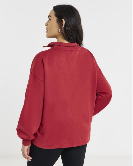 Simply Be Red 1/4 Zip Sweatshirt With Rib Panel
