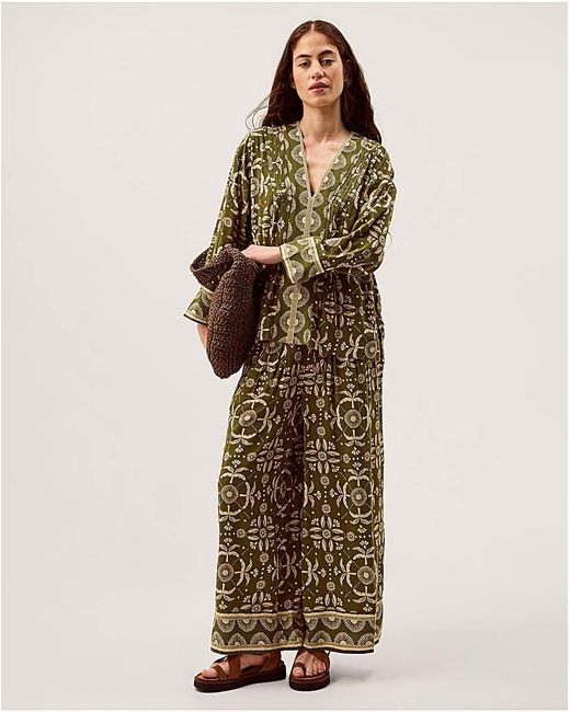 Monsoon Natural Thalia Floral Wide Leg Trousers