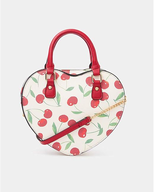 Accessorize Pink Cherry Print Heart Crossbody